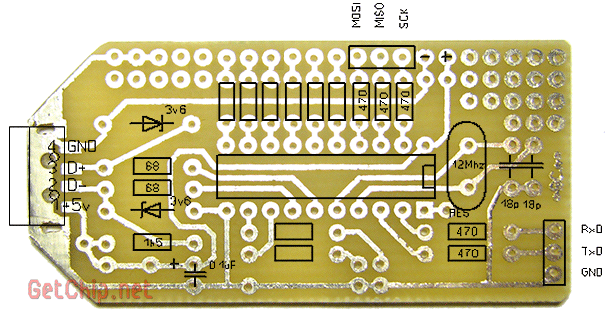 Плата преобразователя UART to USB для ATtiny2313 в TH