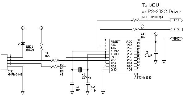 Схема преобразователя UART to USB на ATtiny2313